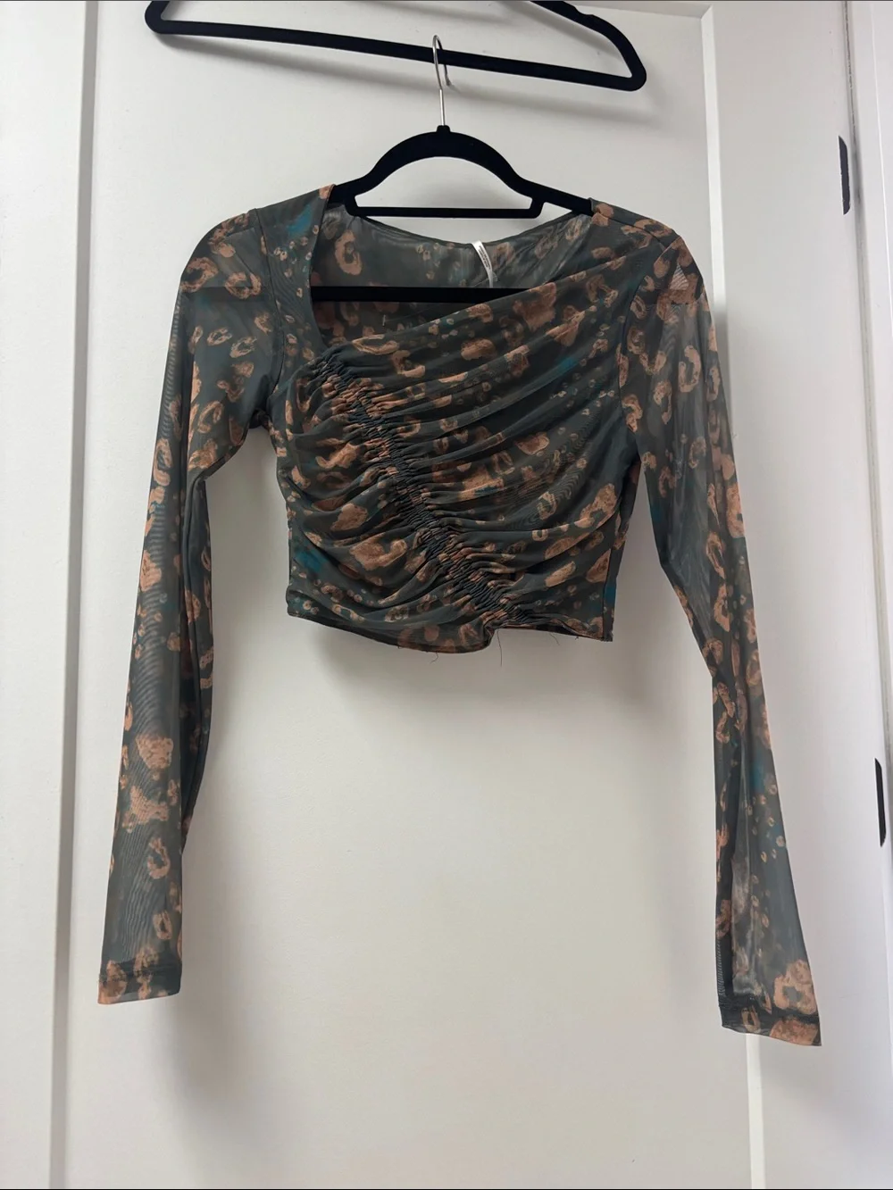 Free People Olive Maxi Skirt with Tan Leopard Motif